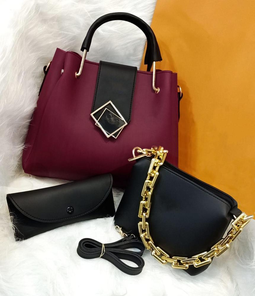 Women's PU Leather Textured Shoulder Bag – 3 Pcs Set