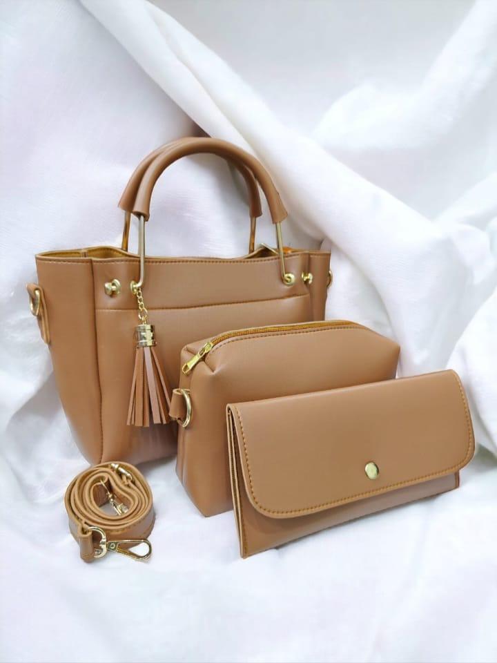 Women's PU Leather Plain Handbag Set – Stylish & Durable Shoulder Bags
