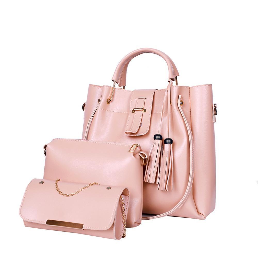 Trendy 3 Pcs PU Leather Handbag Set – Shoulder, Tote & Pouch