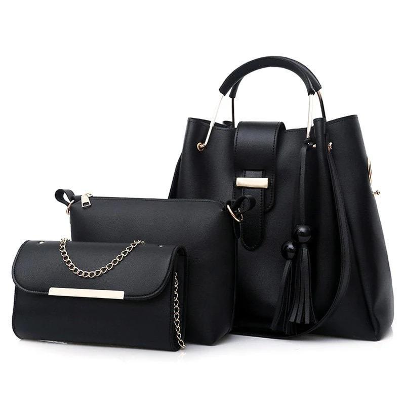 Trendy 3 Pcs PU Leather Handbag Set – Shoulder, Tote & Pouch
