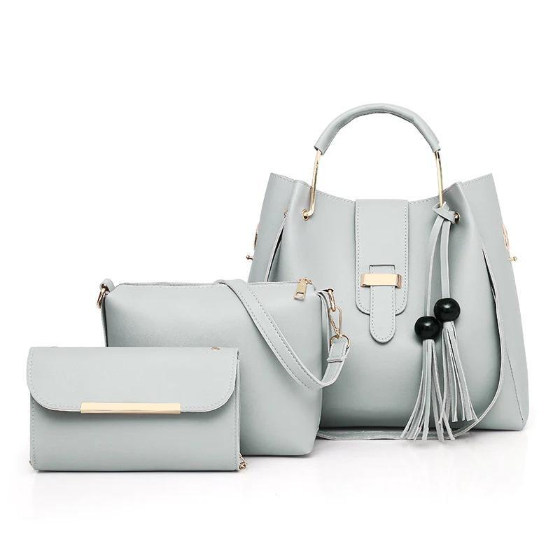 Trendy 3 Pcs PU Leather Handbag Set – Shoulder, Tote & Pouch