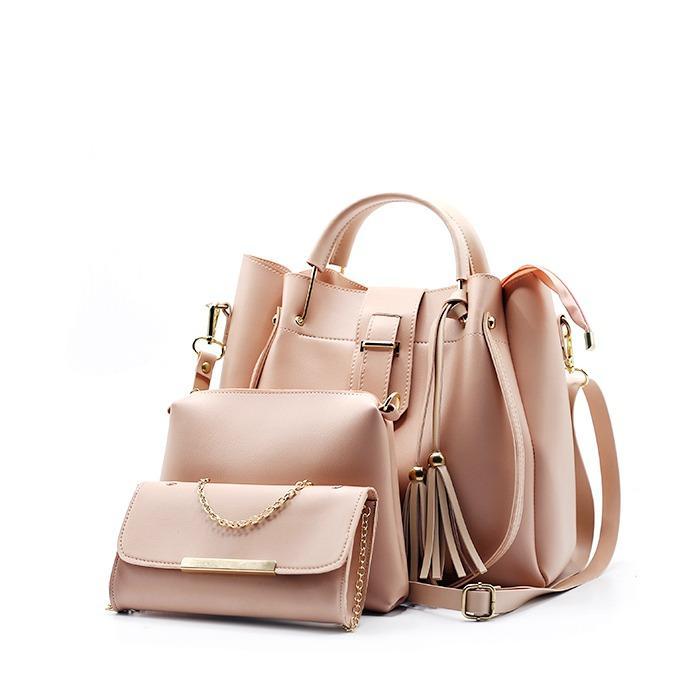 Trendy 3 Pcs PU Leather Handbag Set – Shoulder, Tote & Pouch