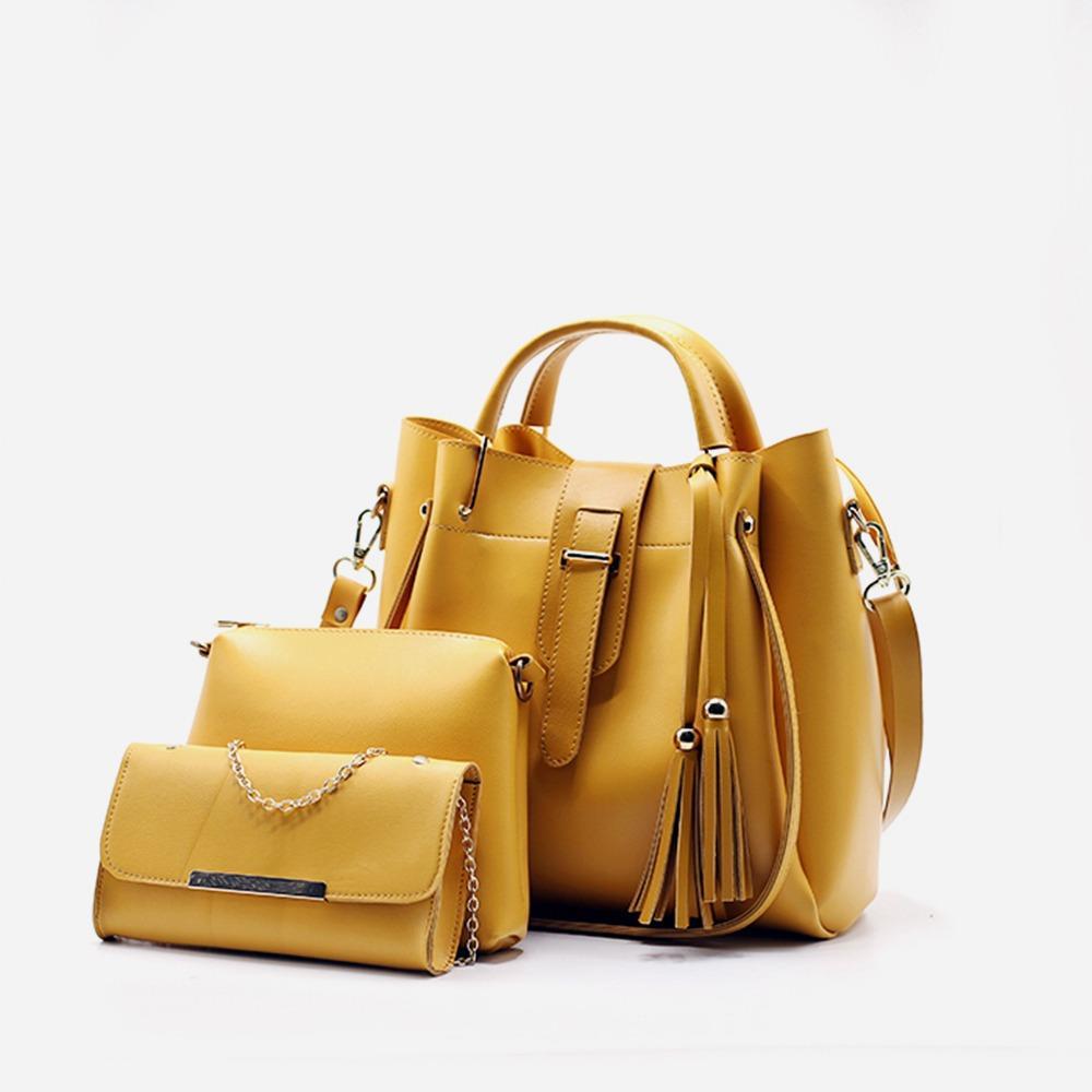 Trendy 3 Pcs PU Leather Handbag Set – Shoulder, Tote & Pouch