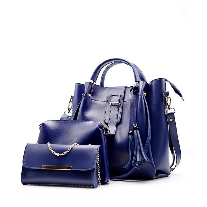 Trendy 3 Pcs PU Leather Handbag Set – Shoulder, Tote & Pouch