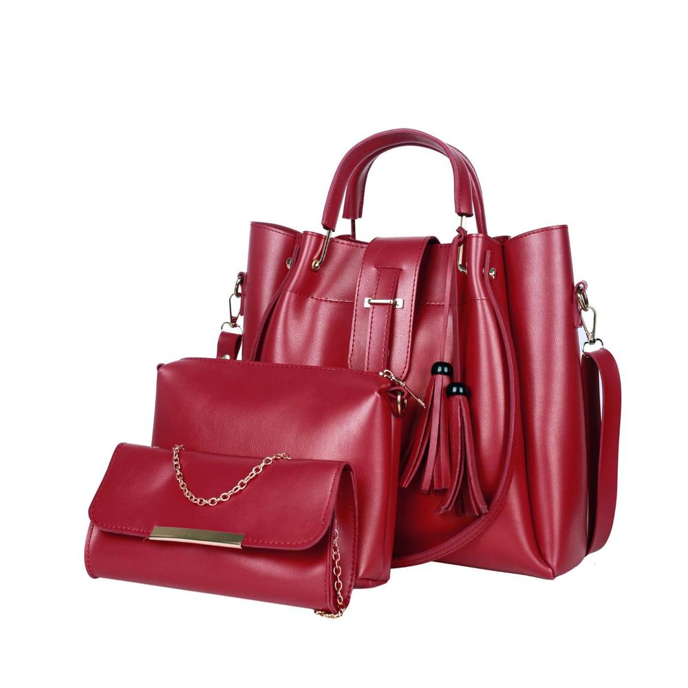 Trendy 3 Pcs PU Leather Handbag Set – Shoulder, Tote & Pouch
