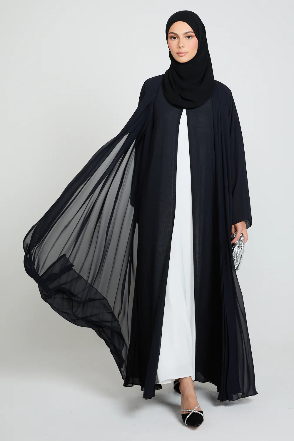 Luxury Chiffon Open Abaya with Pleated Detailing - Royal Lilac