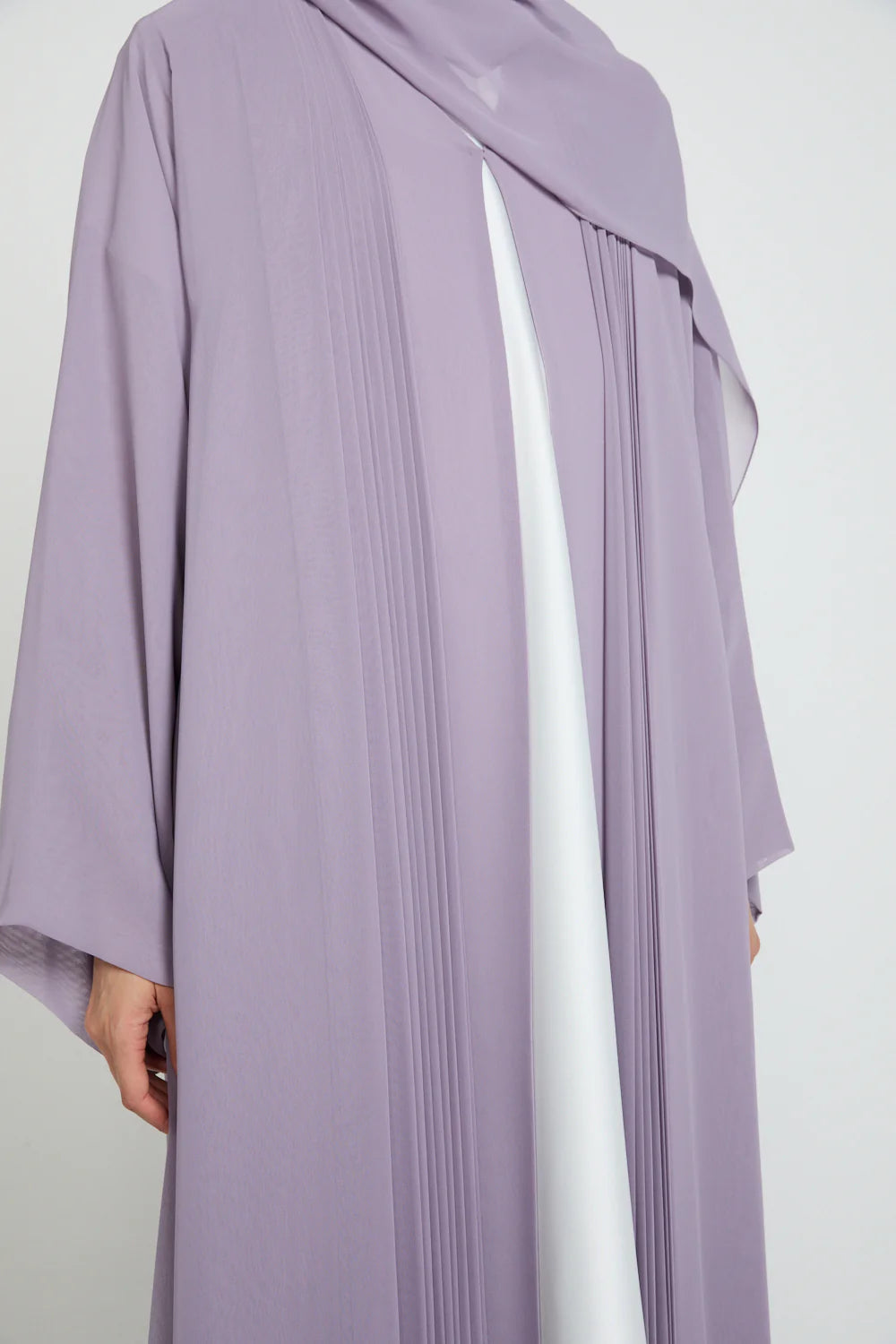 Luxury Chiffon Open Abaya with Pleated Detailing - Royal Lilac