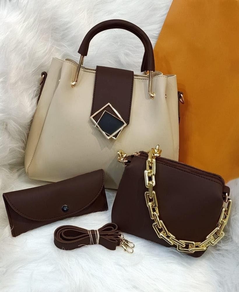 Women's PU Leather Textured Shoulder Bag – 3 Pcs Set