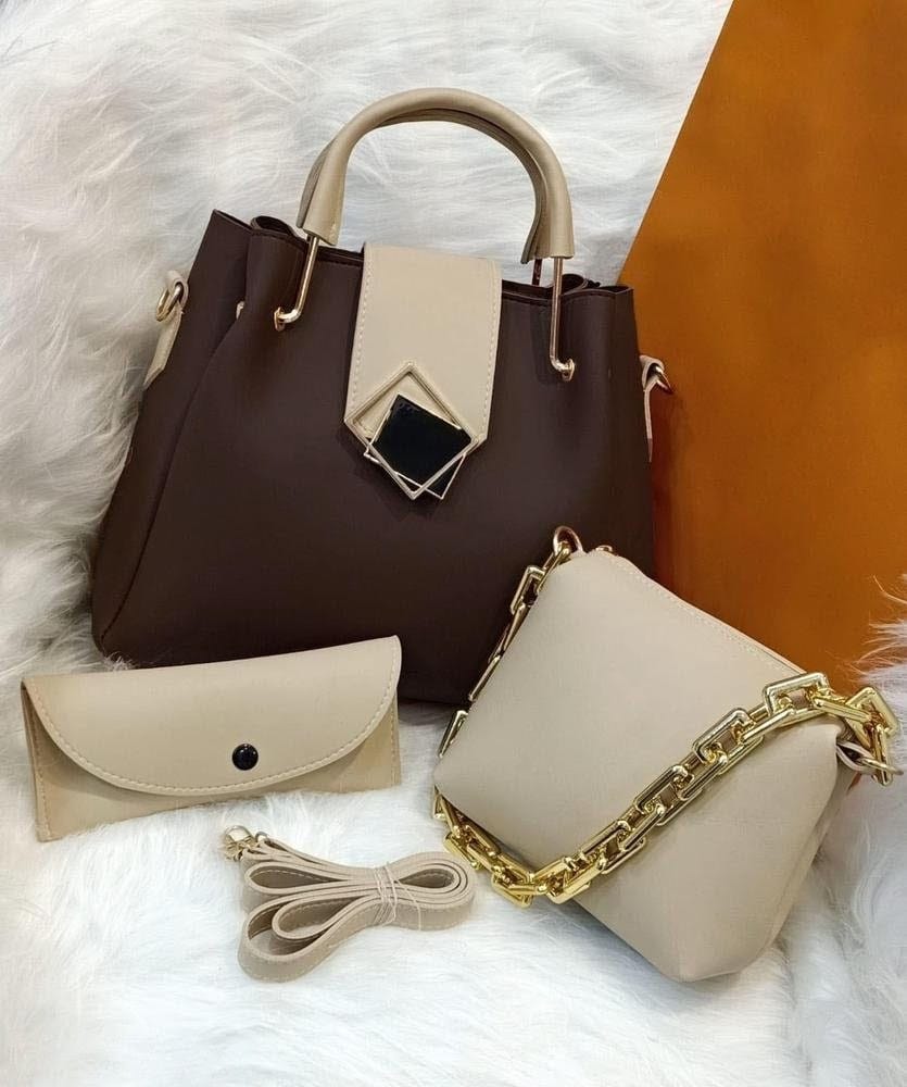 Women's PU Leather Textured Shoulder Bag – 3 Pcs Set