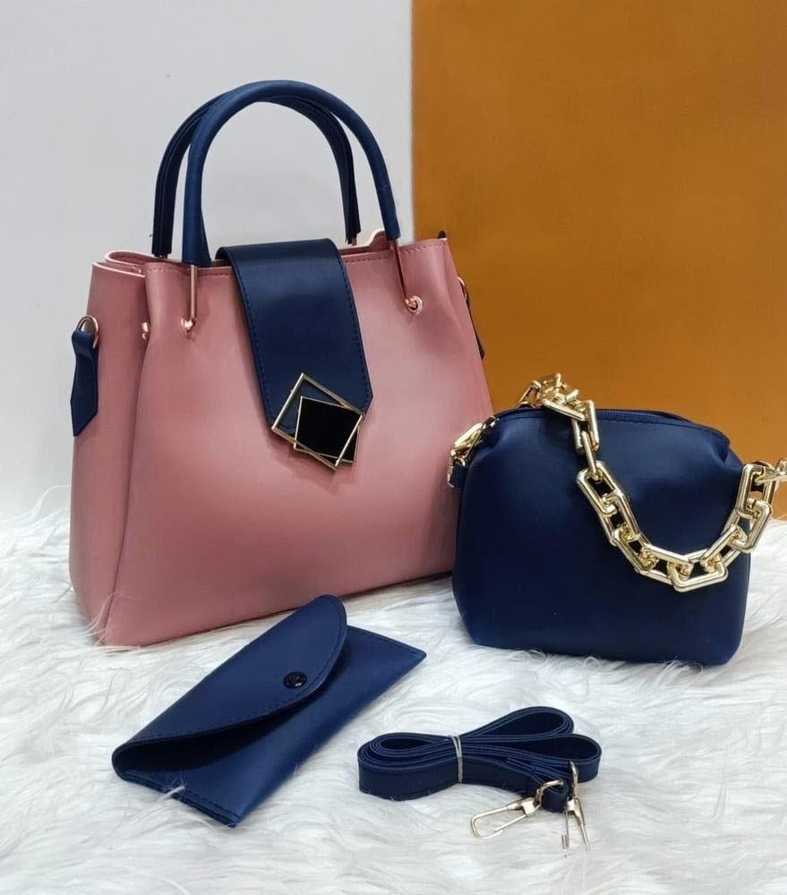 Women's PU Leather Textured Shoulder Bag – 3 Pcs Set