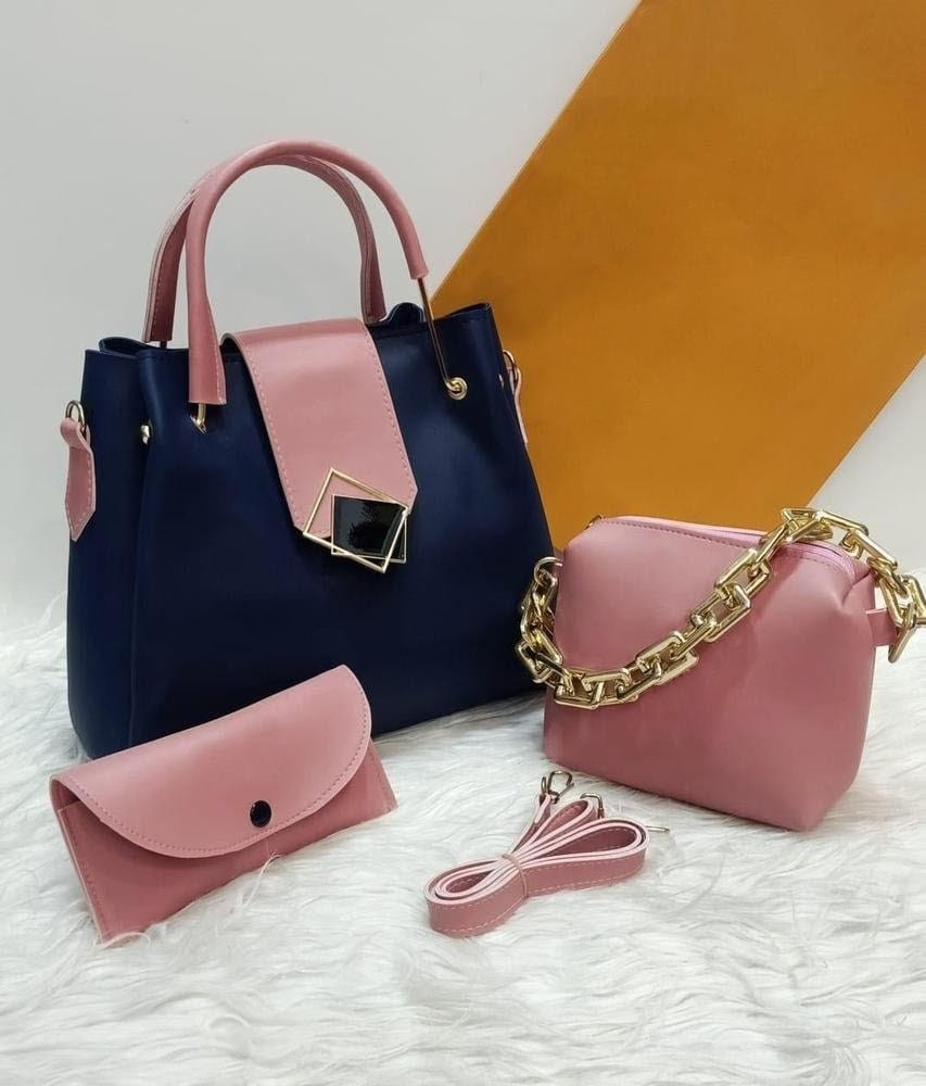 Women's PU Leather Textured Shoulder Bag – 3 Pcs Set