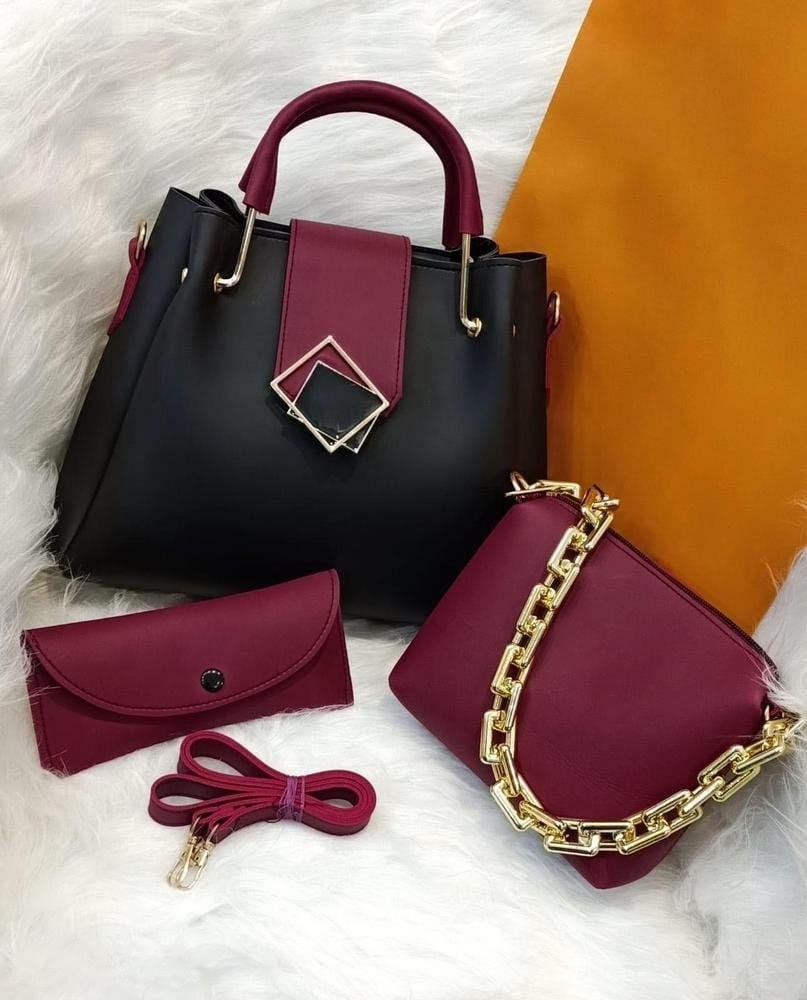 Women's PU Leather Textured Shoulder Bag – 3 Pcs Set